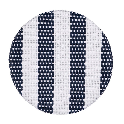 Butler Specialty Company - Tobias 30 in. Seat Height Rattan Round Backless Bar Height Stool with Footrest, White/Navy Stripe - 9370291