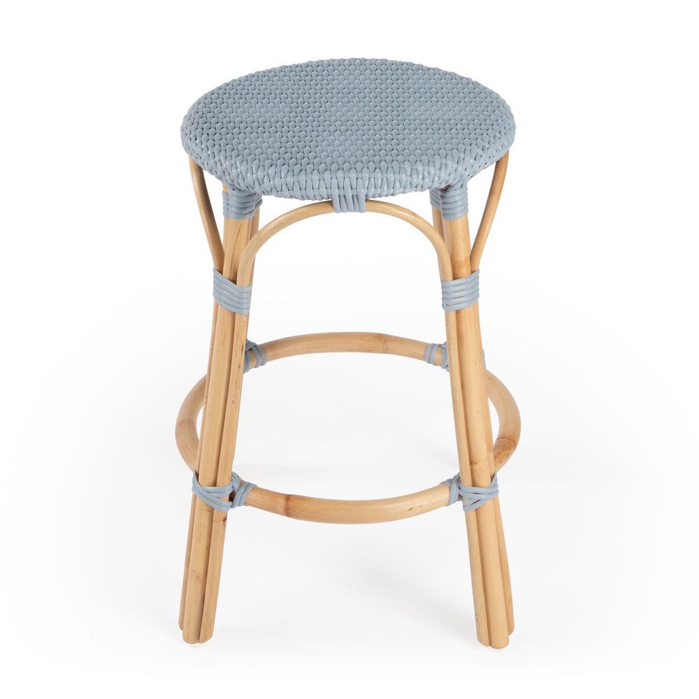Butler Specialty Company - Tobias 24 in. Seat Height Rattan Round Backless Counter Height Stool with Footrest, Baby Blue - 9371341