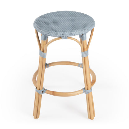 Butler Specialty Company - Tobias 24 in. Seat Height Rattan Round Backless Counter Height Stool with Footrest, Baby Blue - 9371341