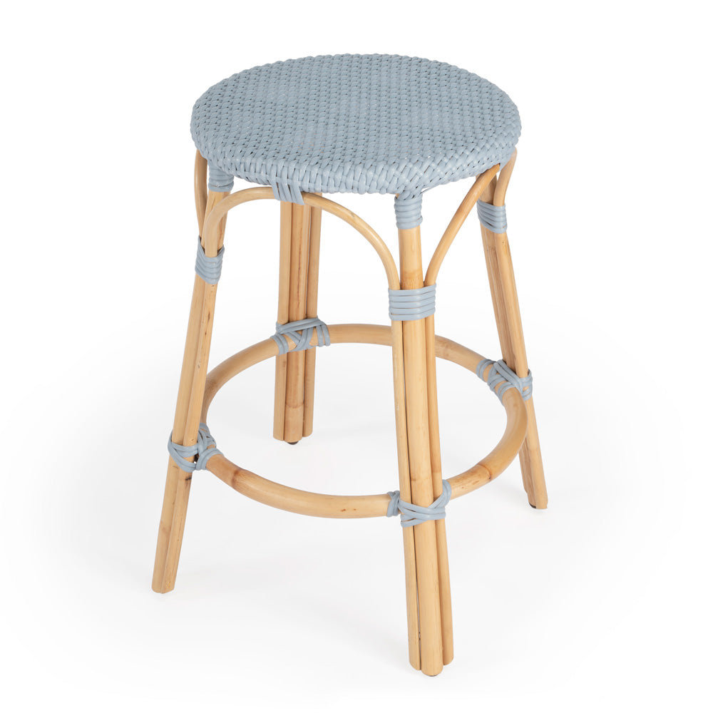 Butler Specialty Company - Tobias 24 in. Seat Height Rattan Round Backless Counter Height Stool with Footrest, Baby Blue - 9371341