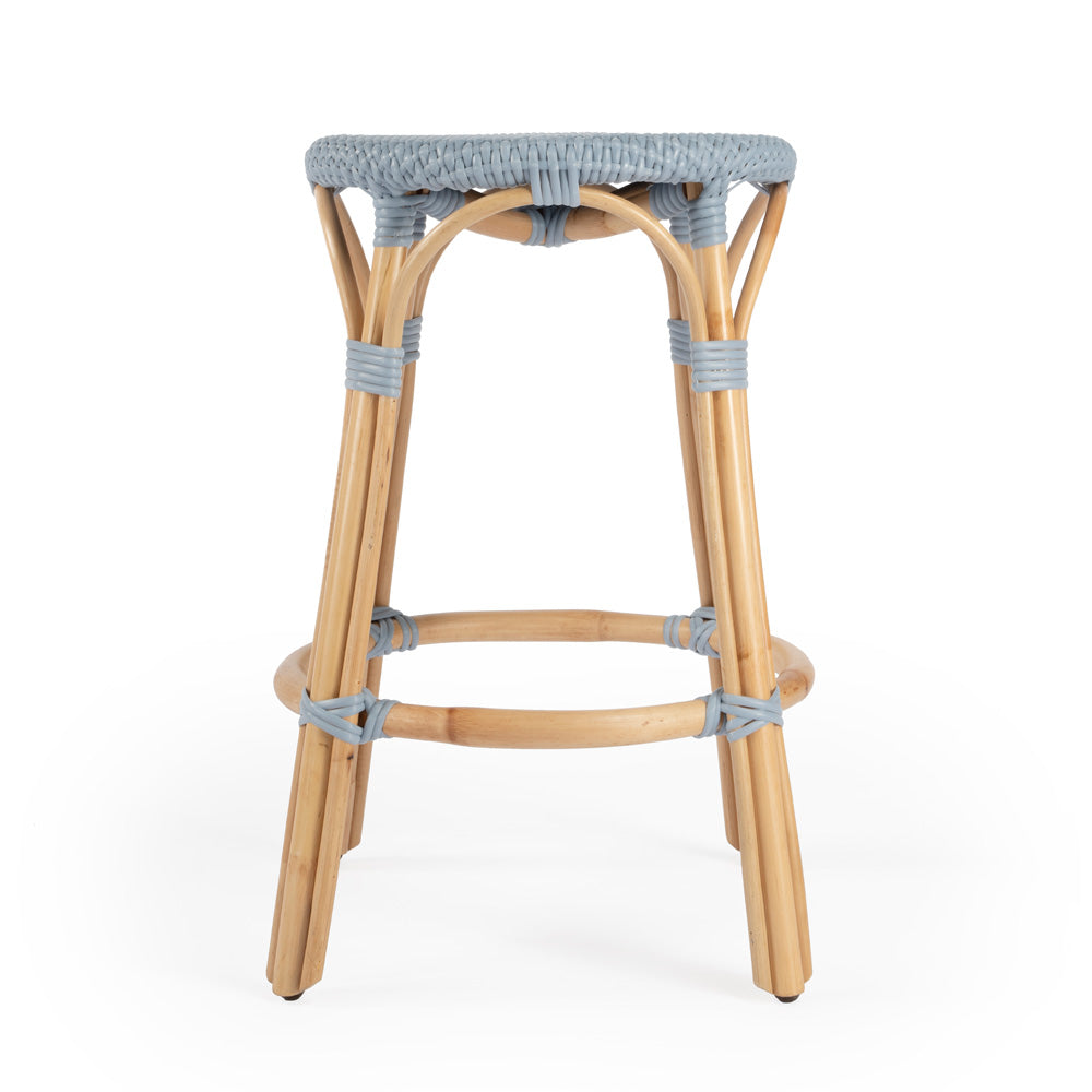 Butler Specialty Company - Tobias 24 in. Seat Height Rattan Round Backless Counter Height Stool with Footrest, Baby Blue - 9371341