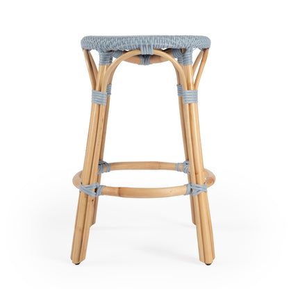 Butler Specialty Company - Tobias 24 in. Seat Height Rattan Round Backless Counter Height Stool with Footrest, Baby Blue - 9371341