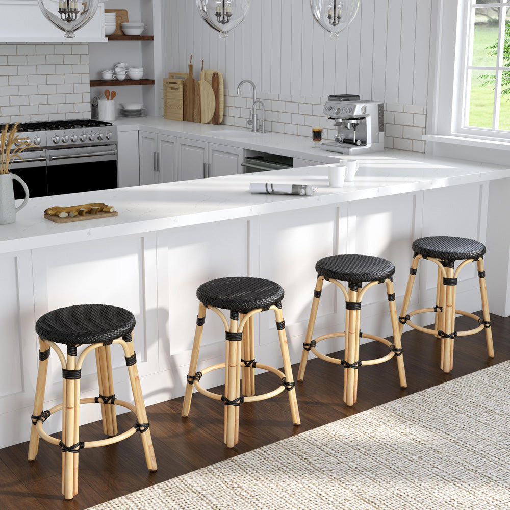 Butler Specialty Company - Tobias 24 in. Seat Height Rattan Round Backless Counter Height Stool with Footrest, Black - 9371425