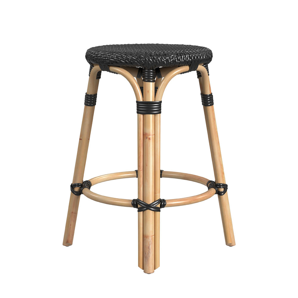 Butler Specialty Company - Tobias 24 in. Seat Height Rattan Round Backless Counter Height Stool with Footrest, Black - 9371425