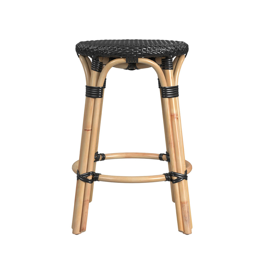 Butler Specialty Company - Tobias 24 in. Seat Height Rattan Round Backless Counter Height Stool with Footrest, Black - 9371425