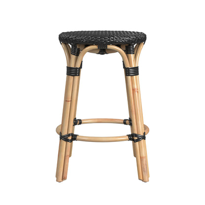 Butler Specialty Company - Tobias 24 in. Seat Height Rattan Round Backless Counter Height Stool with Footrest, Black - 9371425