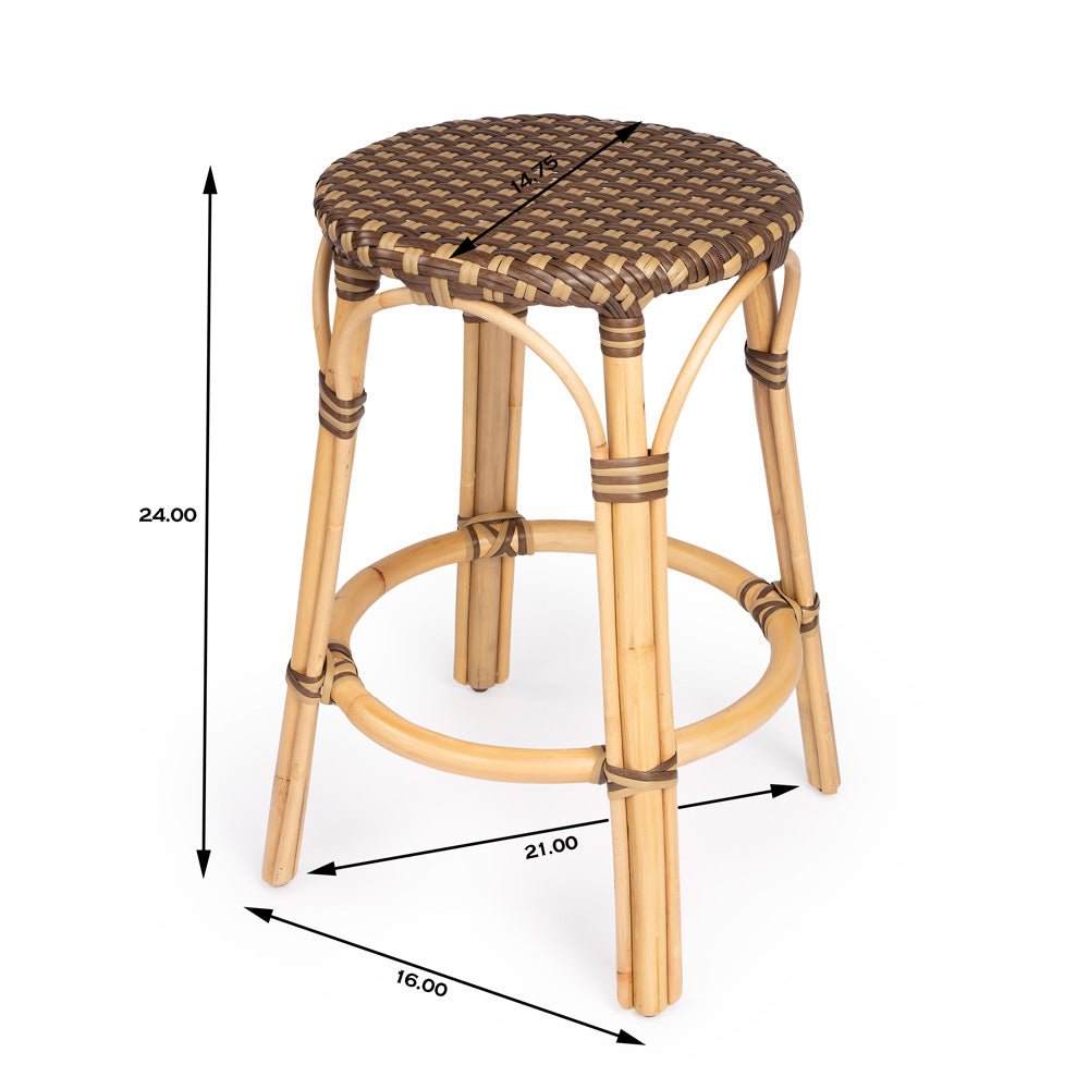 Butler Specialty Company - Tobias 24 in. Seat Height Rattan Round Backless Counter Height Stool with Footrest, Brown/Tan Dot - 9371354