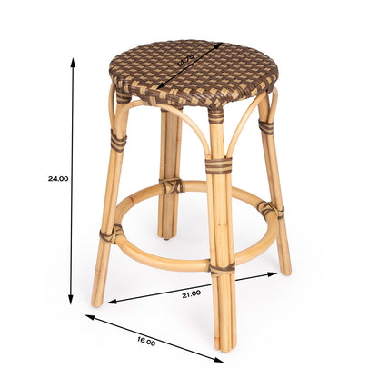 Butler Specialty Company - Tobias 24 in. Seat Height Rattan Round Backless Counter Height Stool with Footrest, Brown/Tan Dot - 9371354