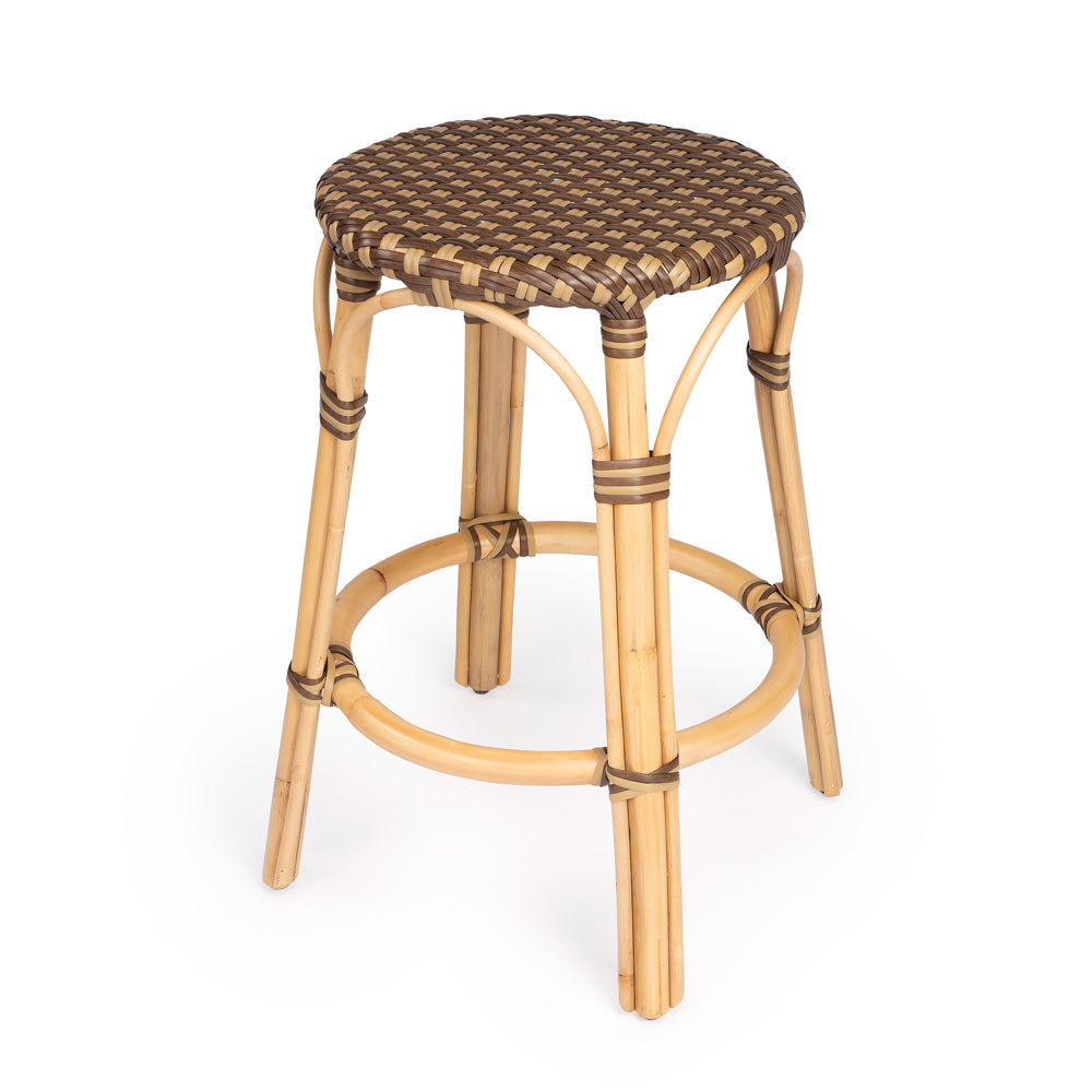 Butler Specialty Company - Tobias 24 in. Seat Height Rattan Round Backless Counter Height Stool with Footrest, Brown/Tan Dot - 9371354