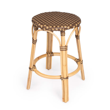 Butler Specialty Company - Tobias 24 in. Seat Height Rattan Round Backless Counter Height Stool with Footrest, Brown/Tan Dot - 9371354
