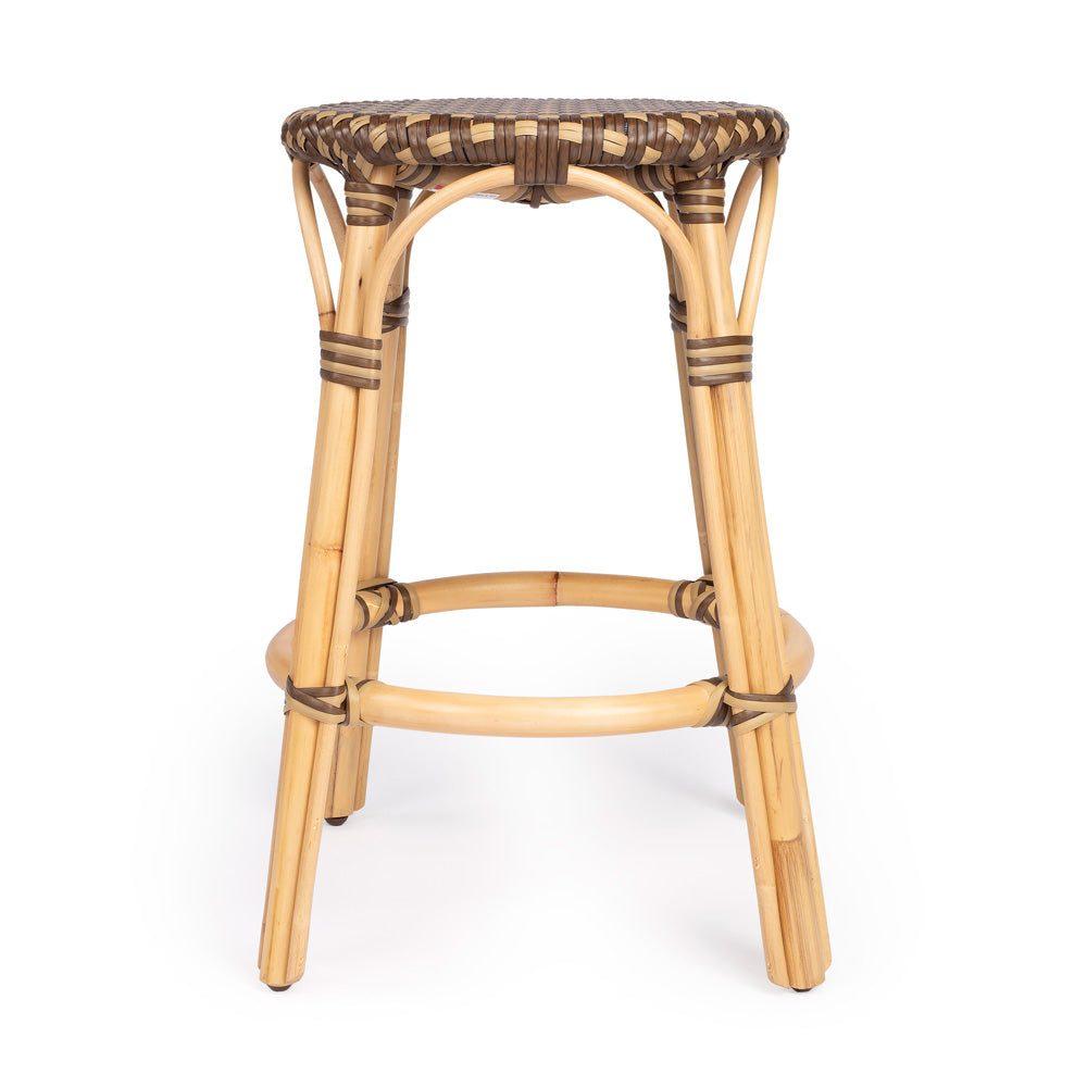 Butler Specialty Company - Tobias 24 in. Seat Height Rattan Round Backless Counter Height Stool with Footrest, Brown/Tan Dot - 9371354