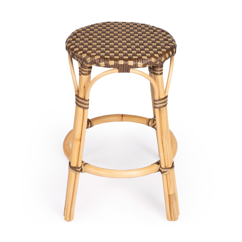 Butler Specialty Company - Tobias 24 in. Seat Height Rattan Round Backless Counter Height Stool with Footrest, Brown/Tan Dot - 9371354