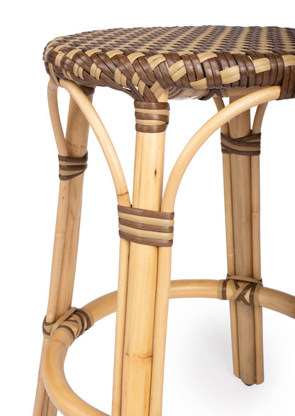 Butler Specialty Company - Tobias 24 in. Seat Height Rattan Round Backless Counter Height Stool with Footrest, Brown/Tan Dot - 9371354