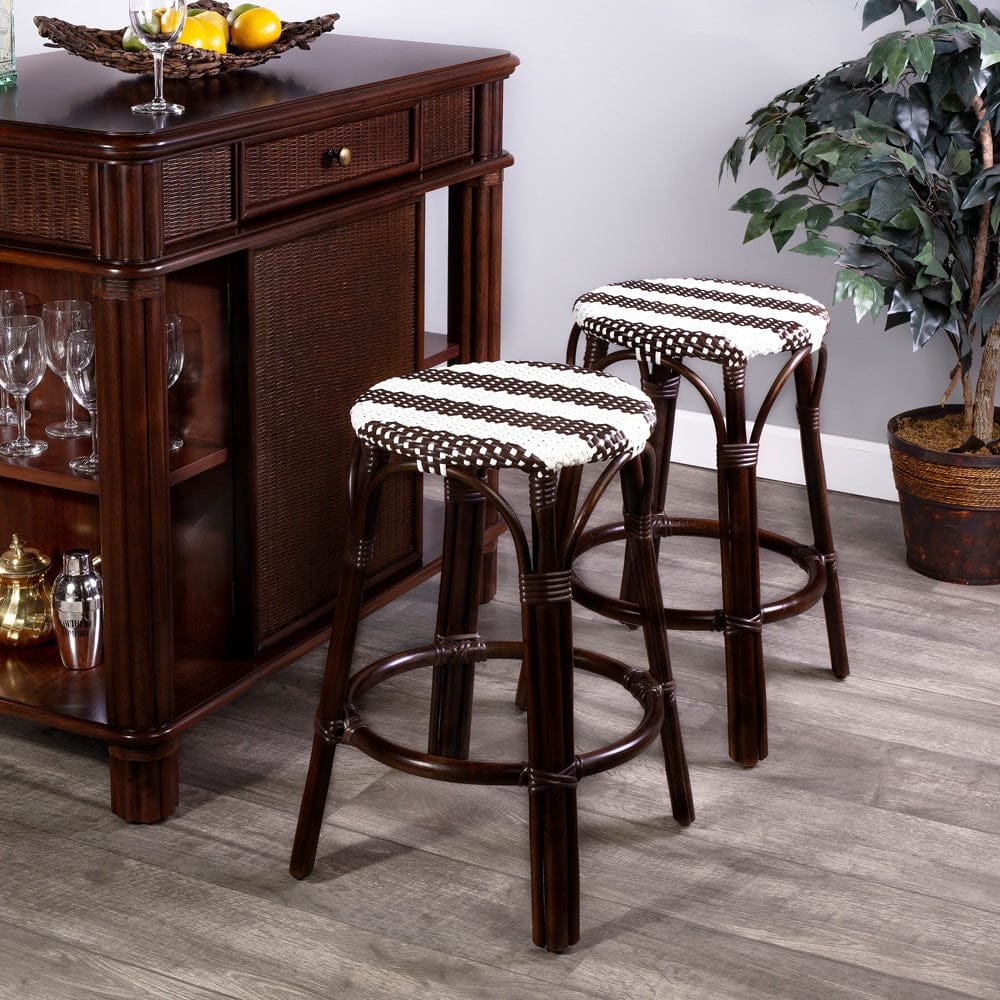 Butler Specialty Company - Tobias 24 in. Seat Height Rattan Round Backless Counter Height Stool with Footrest, Brown/White Stripe - 9371403_CLOSEOUT