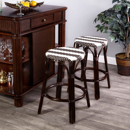 Butler Specialty Company - Tobias 24 in. Seat Height Rattan Round Backless Counter Height Stool with Footrest, Brown/White Stripe - 9371403_CLOSEOUT