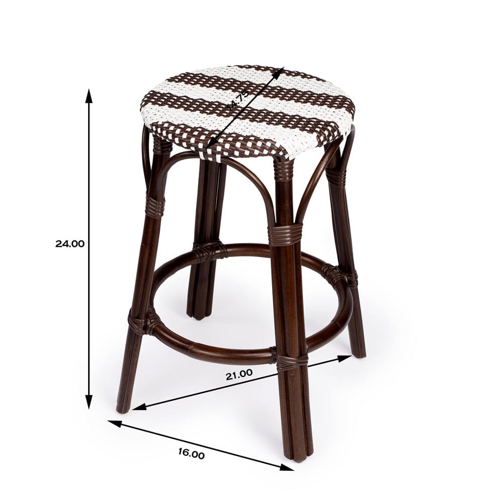 Butler Specialty Company - Tobias 24 in. Seat Height Rattan Round Backless Counter Height Stool with Footrest, Brown/White Stripe - 9371403_CLOSEOUT