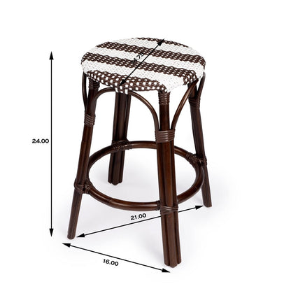 Butler Specialty Company - Tobias 24 in. Seat Height Rattan Round Backless Counter Height Stool with Footrest, Brown/White Stripe - 9371403_CLOSEOUT