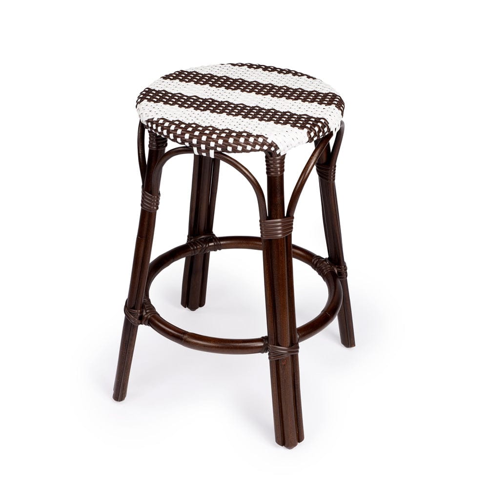 Butler Specialty Company - Tobias 24 in. Seat Height Rattan Round Backless Counter Height Stool with Footrest, Brown/White Stripe - 9371403_CLOSEOUT