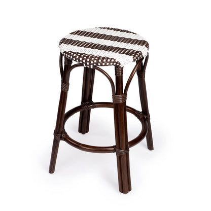 Butler Specialty Company - Tobias 24 in. Seat Height Rattan Round Backless Counter Height Stool with Footrest, Brown/White Stripe - 9371403_CLOSEOUT