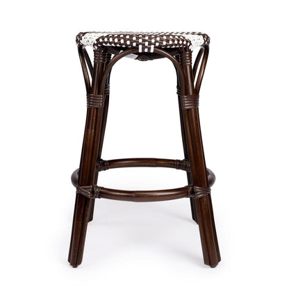 Butler Specialty Company - Tobias 24 in. Seat Height Rattan Round Backless Counter Height Stool with Footrest, Brown/White Stripe - 9371403_CLOSEOUT