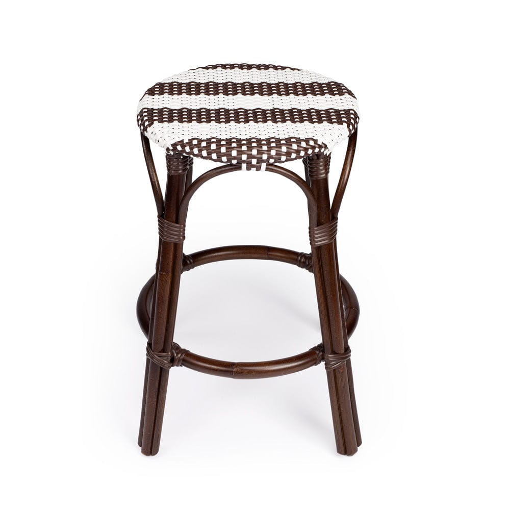 Butler Specialty Company - Tobias 24 in. Seat Height Rattan Round Backless Counter Height Stool with Footrest, Brown/White Stripe - 9371403_CLOSEOUT