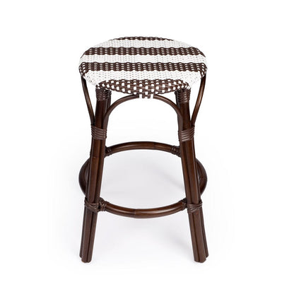 Butler Specialty Company - Tobias 24 in. Seat Height Rattan Round Backless Counter Height Stool with Footrest, Brown/White Stripe - 9371403_CLOSEOUT