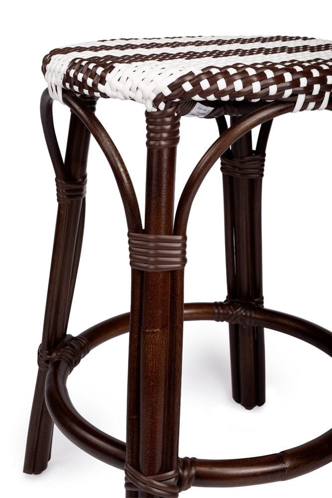 Butler Specialty Company - Tobias 24 in. Seat Height Rattan Round Backless Counter Height Stool with Footrest, Brown/White Stripe - 9371403_CLOSEOUT