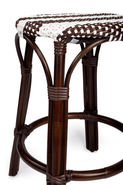 Butler Specialty Company - Tobias 24 in. Seat Height Rattan Round Backless Counter Height Stool with Footrest, Brown/White Stripe - 9371403_CLOSEOUT