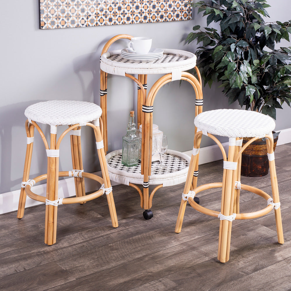 Butler Specialty Company - Tobias 24 in. Seat Height Rattan Round Backless Counter Height Stool with Footrest, Glossy White - 9371304