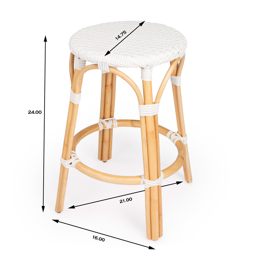 Butler Specialty Company - Tobias 24 in. Seat Height Rattan Round Backless Counter Height Stool with Footrest, Glossy White - 9371304