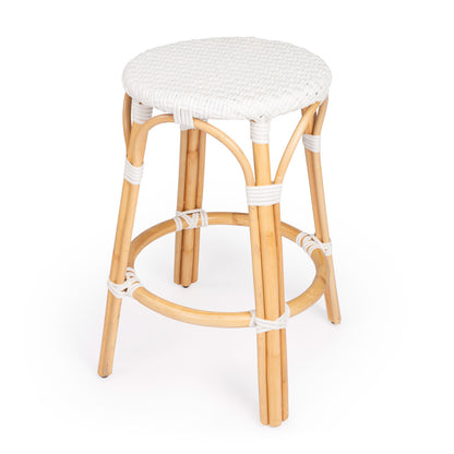 Butler Specialty Company - Tobias 24 in. Seat Height Rattan Round Backless Counter Height Stool with Footrest, Glossy White - 9371304