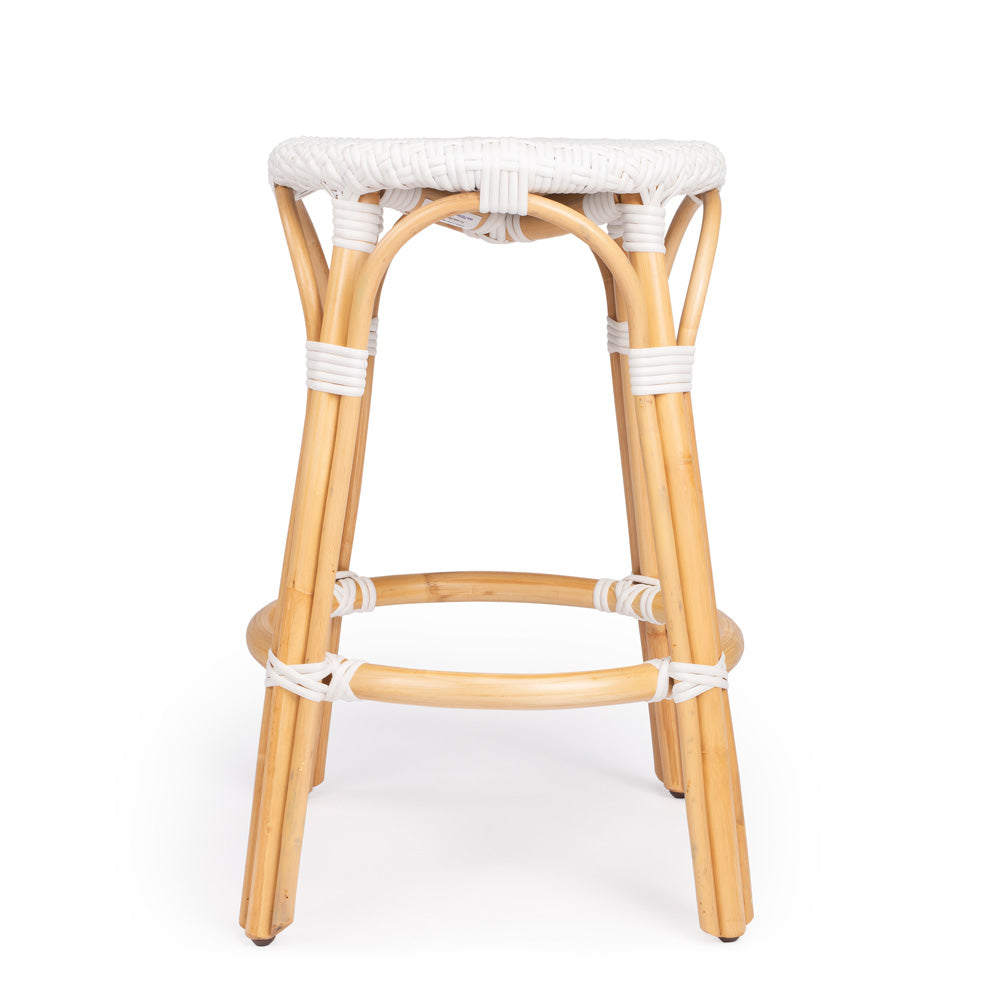Butler Specialty Company - Tobias 24 in. Seat Height Rattan Round Backless Counter Height Stool with Footrest, Glossy White - 9371304