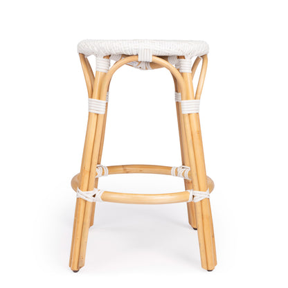 Butler Specialty Company - Tobias 24 in. Seat Height Rattan Round Backless Counter Height Stool with Footrest, Glossy White - 9371304