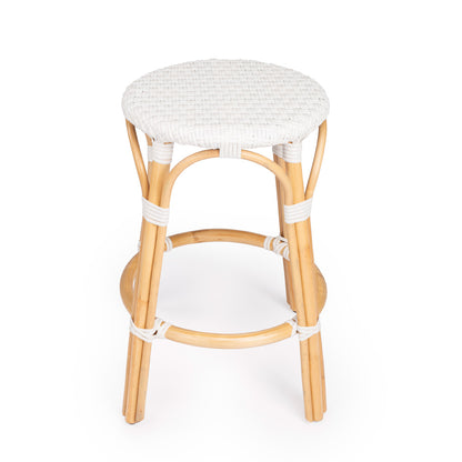 Butler Specialty Company - Tobias 24 in. Seat Height Rattan Round Backless Counter Height Stool with Footrest, Glossy White - 9371304