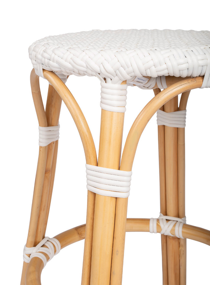 Butler Specialty Company - Tobias 24 in. Seat Height Rattan Round Backless Counter Height Stool with Footrest, Glossy White - 9371304