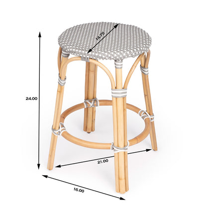 Butler Specialty Company - Tobias 24 in. Seat Height Rattan Round Backless Counter Height Stool with Footrest, Gray/White Dot - 9371266