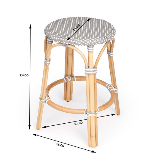 Butler Specialty Company - Tobias 24 in. Seat Height Rattan Round Backless Counter Height Stool with Footrest, Gray/White Dot - 9371266
