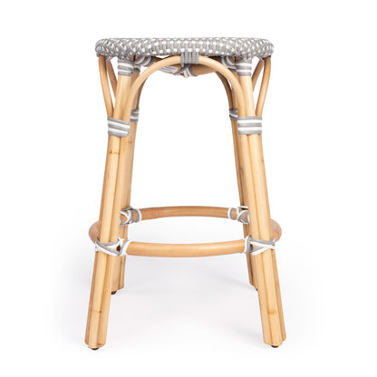 Butler Specialty Company - Tobias 24 in. Seat Height Rattan Round Backless Counter Height Stool with Footrest, Gray/White Dot - 9371266