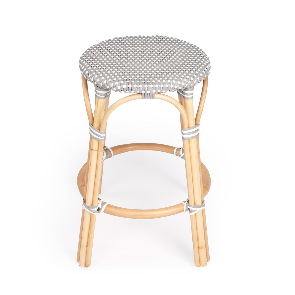 Butler Specialty Company - Tobias 24 in. Seat Height Rattan Round Backless Counter Height Stool with Footrest, Gray/White Dot - 9371266