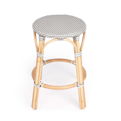 Butler Specialty Company - Tobias 24 in. Seat Height Rattan Round Backless Counter Height Stool with Footrest, Gray/White Dot - 9371266