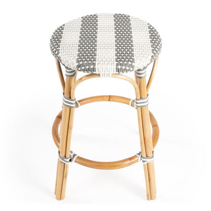 Butler Specialty Company - Tobias 24 in. Seat Height Rattan Round Backless Counter Height Stool with Footrest, Gray/White Stripe - 9371144