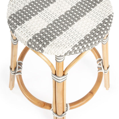 Butler Specialty Company - Tobias 24 in. Seat Height Rattan Round Backless Counter Height Stool with Footrest, Gray/White Stripe - 9371144