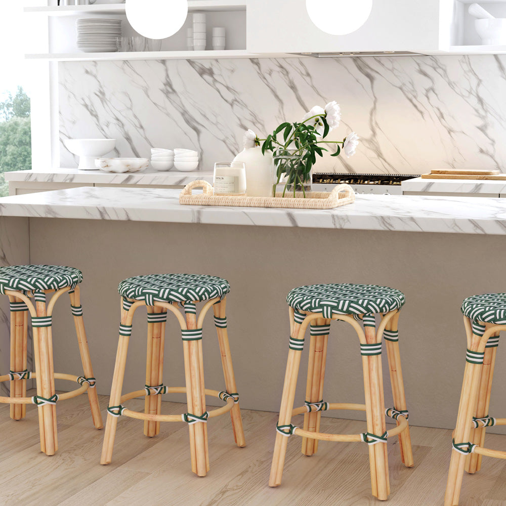 Butler Specialty Company - Tobias 24 in. Seat Height Rattan Round Backless Counter Height Stool with Footrest, Green - 9371467