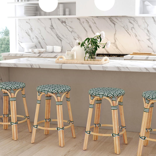 Butler Specialty Company - Tobias 24 in. Seat Height Rattan Round Backless Counter Height Stool with Footrest, Green - 9371467