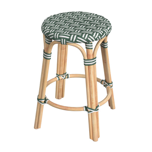 Butler Specialty Company - Tobias 24 in. Seat Height Rattan Round Backless Counter Height Stool with Footrest, Green - 9371467