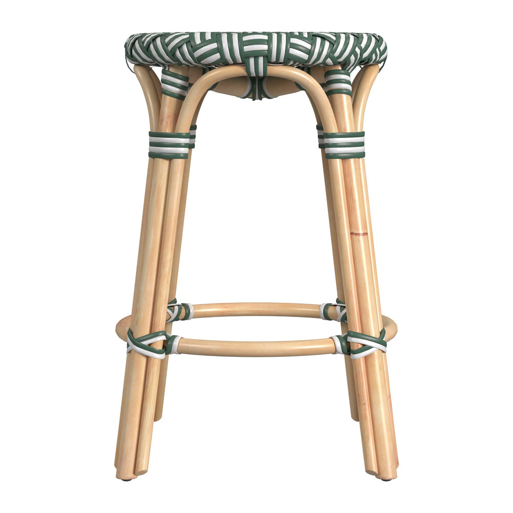 Butler Specialty Company - Tobias 24 in. Seat Height Rattan Round Backless Counter Height Stool with Footrest, Green - 9371467
