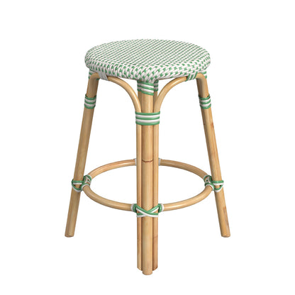 Butler Specialty Company - Tobias 24 in. Seat Height Rattan Round Backless Counter Height Stool with Footrest, Green/White Dot - 9371426