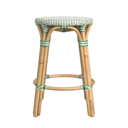 Butler Specialty Company - Tobias 24 in. Seat Height Rattan Round Backless Counter Height Stool with Footrest, Green/White Dot - 9371426