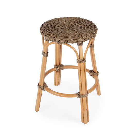 Butler Specialty Company - Tobias 24 in. Seat Height Rattan Round Backless Counter Height Stool with Footrest, Light Brown - 9371441