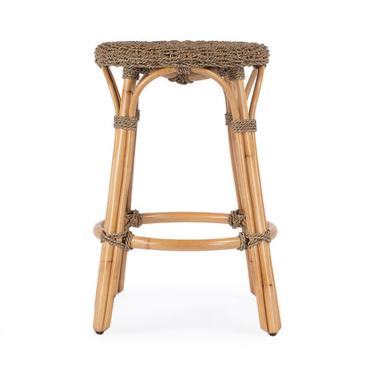 Butler Specialty Company - Tobias 24 in. Seat Height Rattan Round Backless Counter Height Stool with Footrest, Light Brown - 9371441
